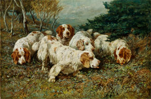 Clumber Spaniels at Clumber Park, a painting of the 1880s by John Emms